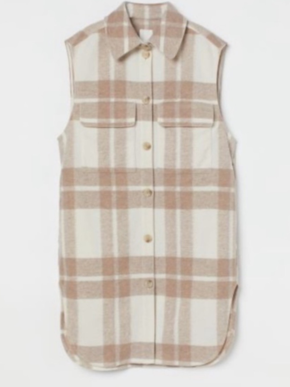H&M Beige and Cream Plaid Sleeveless Button-Down Sleeveless Jacket-NWT, Sz M